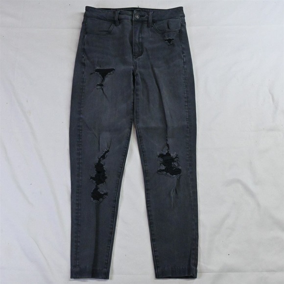 American Eagle 0 Short Super Hi Rise Jegging Gray Super Stretch‎ Destroyed Jeans - Picture 1 of 5